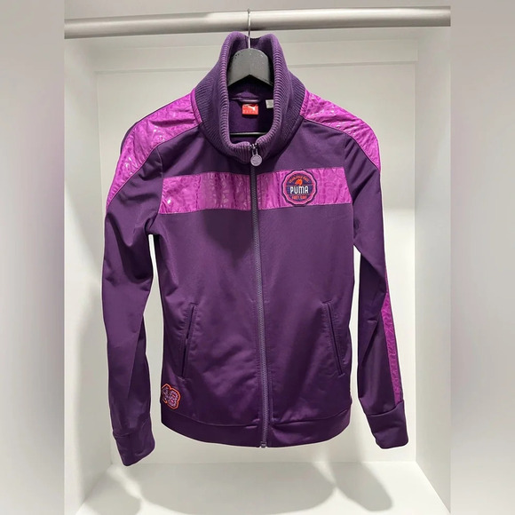 Puma 48 track jacket cheetah print purple cowl neck womens size medium - Picture 3 of 12